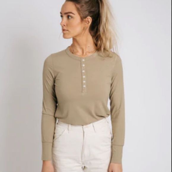 Sundance Tops - Sundance long sleeve cotton Henley T tan, M